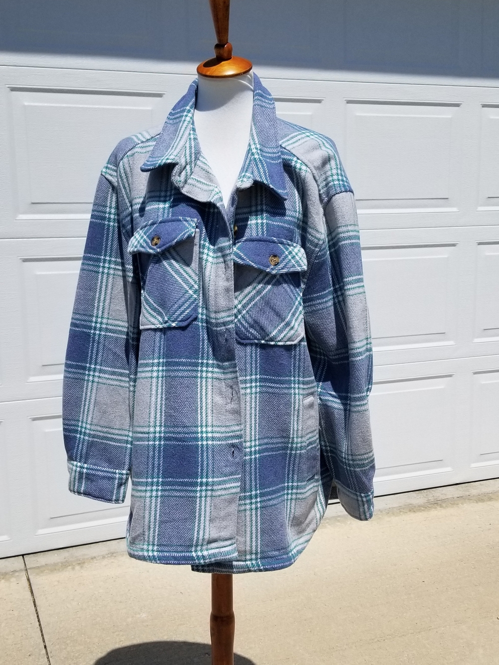 Plaid Utility Shacket Jacket in Blue and Gray